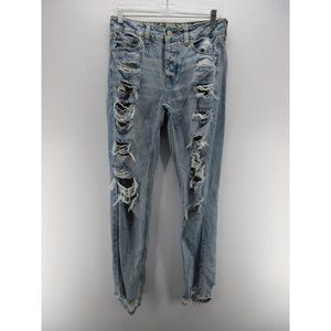 American Eagle Jeans 0 Tomgirl Ripped Denim Logo Raw Hem Destroyed